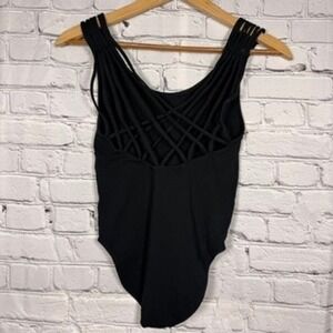 Express One Eleven Black Strappy Lattice Back Bodysuit XS Cotton Sleeveless